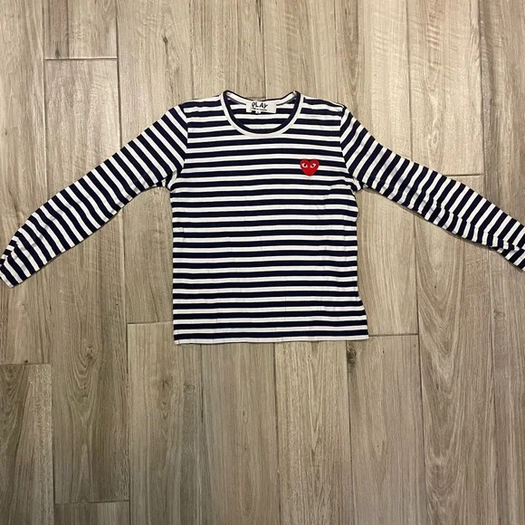 Comme de Garçons PLAY heart navy striped cotton long sleeve t shirt - Picture 1 of 3